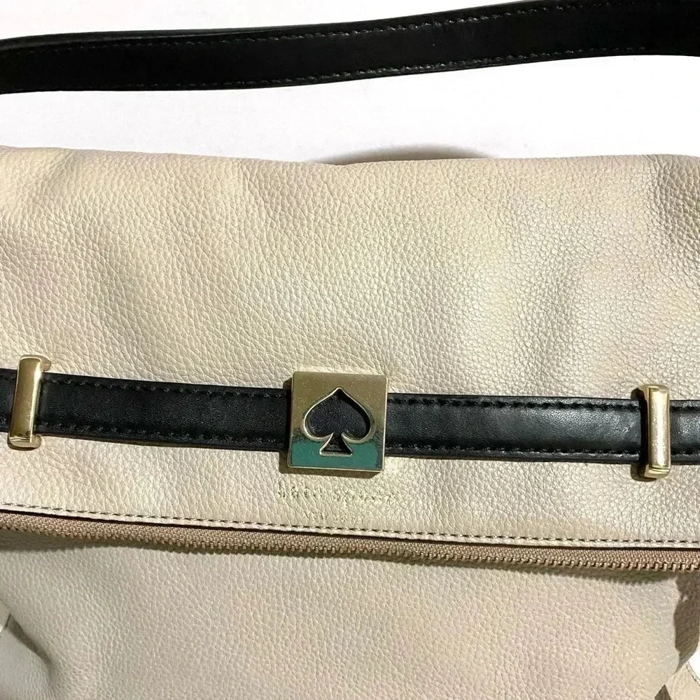 Kate spade grey white black leather satchel handbag
